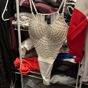 Elegant White Beaded Bodysuit